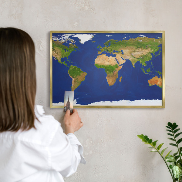 Magneticka tabula na stenu zlatá rama Mapovanie sveta