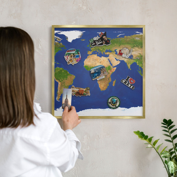 Magneticka tabula na stenu zlatá rama Mapovanie sveta