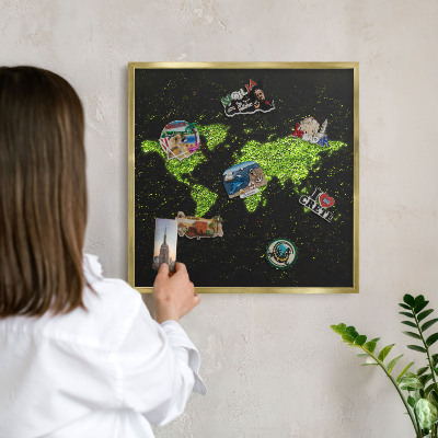 Tabuľa na magnetky z ciest v zlatej rame Zelená mapa