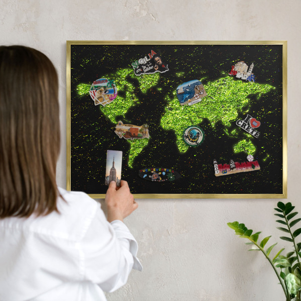 Tabuľa na magnetky z ciest v zlatej rame Zelená mapa