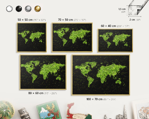 Tabuľa na magnetky z ciest v zlatej rame Zelená mapa