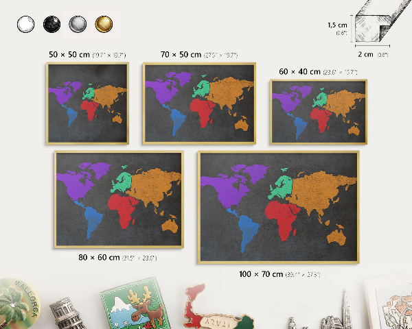 Magneticka tabula na stenu zlatá rama Farebná mapa