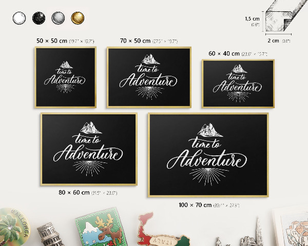 Magneticka tabula na stenu zlatá rama Čas na dobrodružstvo