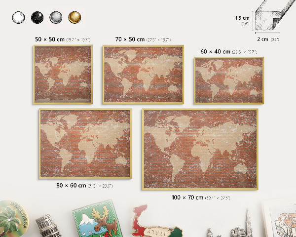 Magneticka tabula na stenu zlatá rama Tehlová mapa
