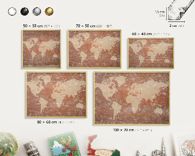 Magneticka tabula na stenu zlatá rama Tehlová mapa