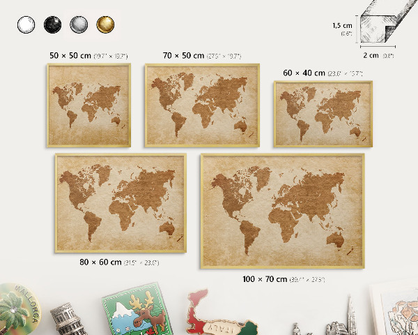 Magneticka tabula na stenu zlatá rama Stará mapa