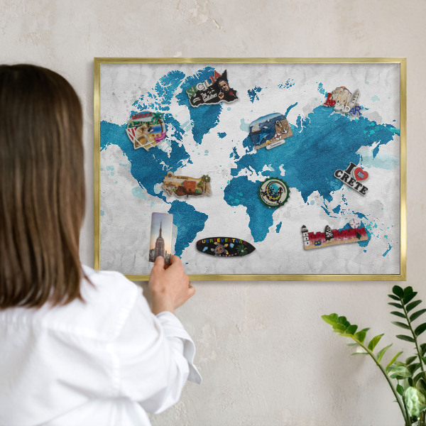 Tabuľa na magnetky z ciest v zlatej rame Akvarelová mapa