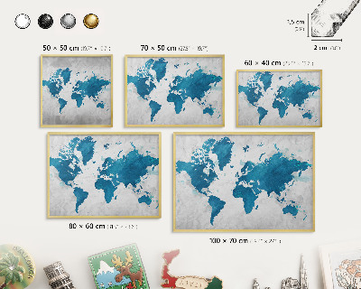 Tabuľa na magnetky z ciest v zlatej rame Akvarelová mapa