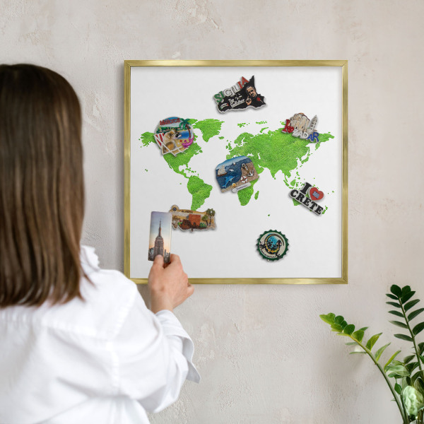 Tabuľa na magnetky z ciest v zlatej rame Zelená mapa