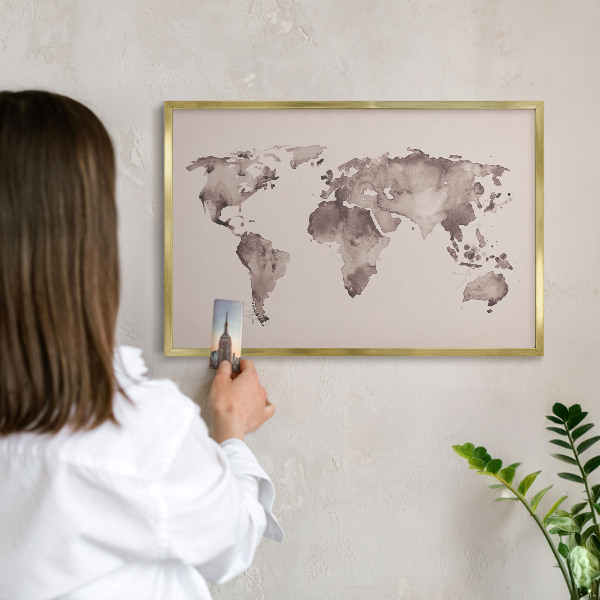 Magneticka tabula na stenu zlatá rama Mapa sveta
