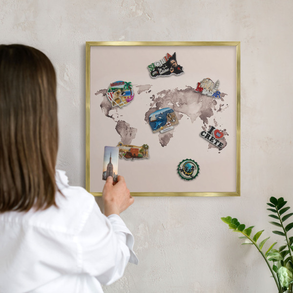 Magneticka tabula na stenu zlatá rama Mapa sveta
