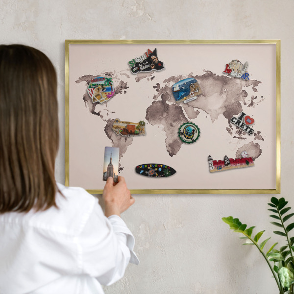 Magneticka tabula na stenu zlatá rama Mapa sveta