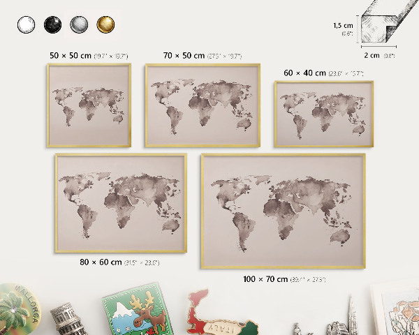 Magneticka tabula na stenu zlatá rama Mapa sveta
