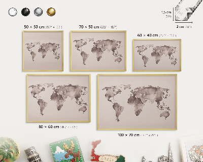 Magneticka tabula na stenu zlatá rama Mapa sveta