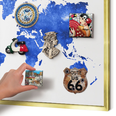 Magneticka tabula na stenu zlatá rama Mapa sveta