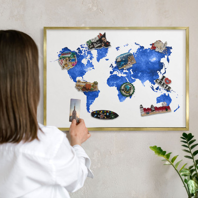 Magneticka tabula na stenu zlatá rama Mapa sveta