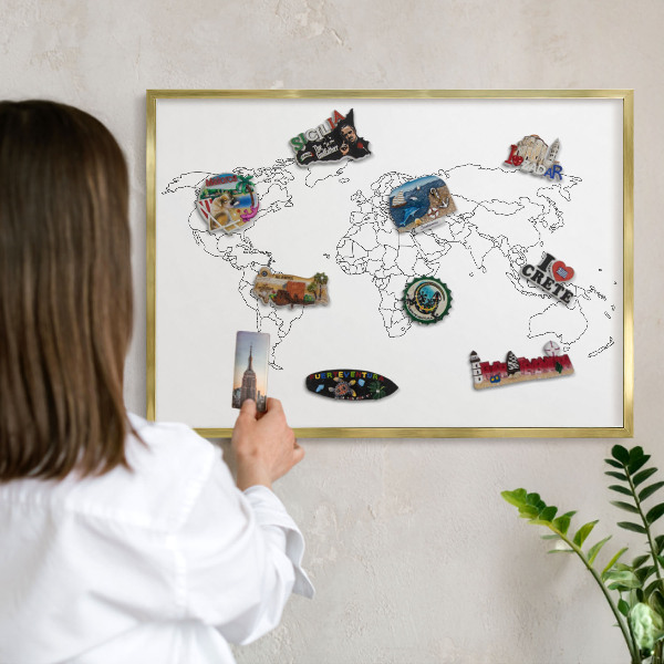 Tabuľa na magnetky z ciest v zlatej rame Vrstevnicová mapa