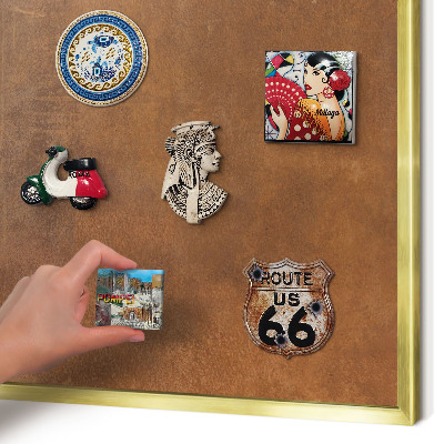 Tabuľa na magnetky z ciest v zlatej rame Hnedá textúra
