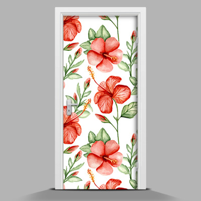 Nálepka na dvere Červené havajskej kvety