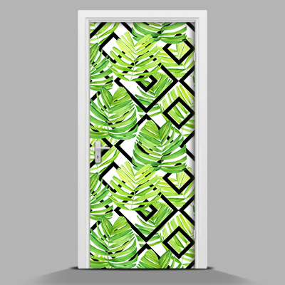 Samolepiace tapety na dvere Listy na geometrickom pozadí
