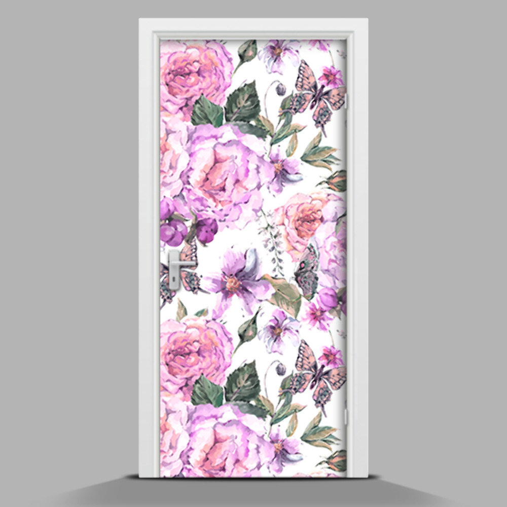 Samolepiace tapety na dvere Kvety a motýle