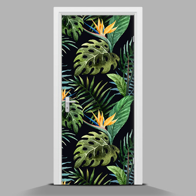 Samolepiace nálepky na dvere Listy palmy na tmavom pozadí
