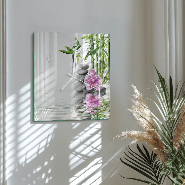Štvorcové hodiny Orchideové kamene