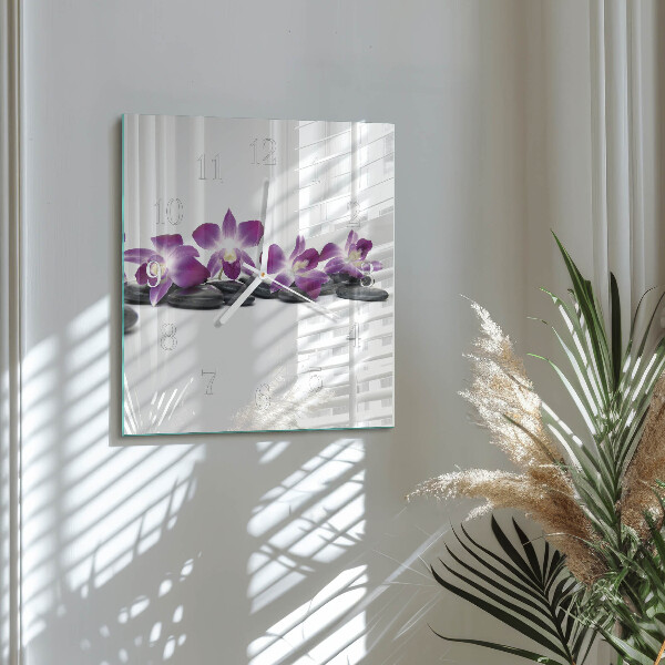 Štvorcové hodiny Orchidea