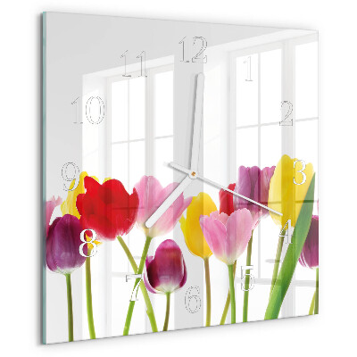 Štvorcové hodiny Farebné tulipány