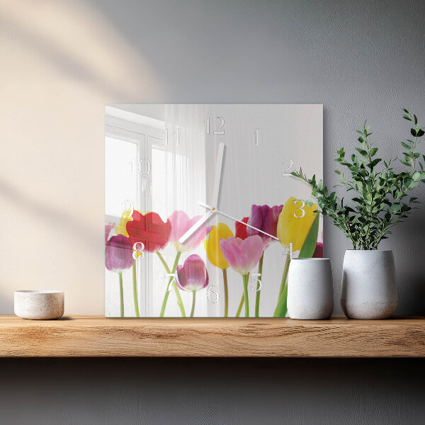 Štvorcové hodiny Farebné tulipány