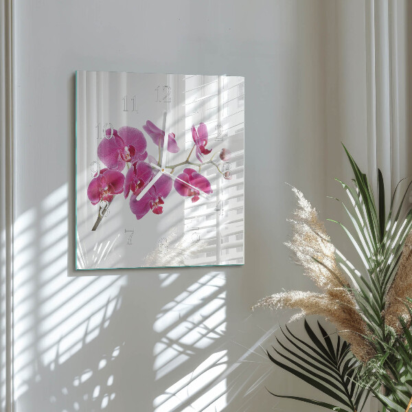 Štvorcové hodiny Orchidea