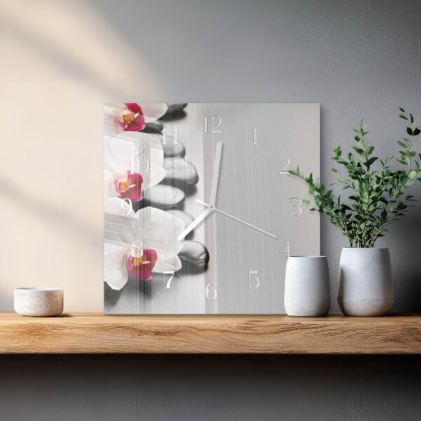 Štvorcové hodiny Orchideové kamene