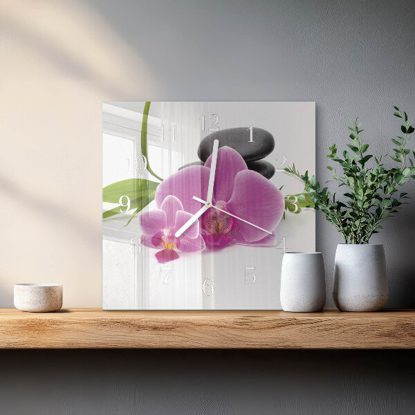 Štvorcové hodiny Orchidea