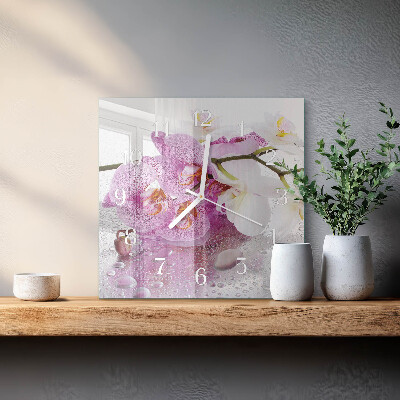 Štvorcové hodiny Orchidea