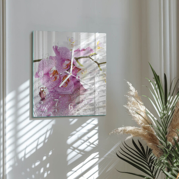Štvorcové hodiny Orchidea