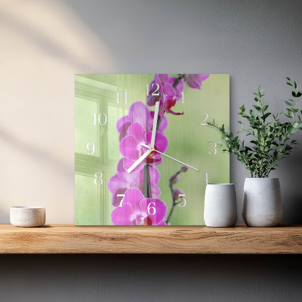 Štvorcové hodiny Orchidea