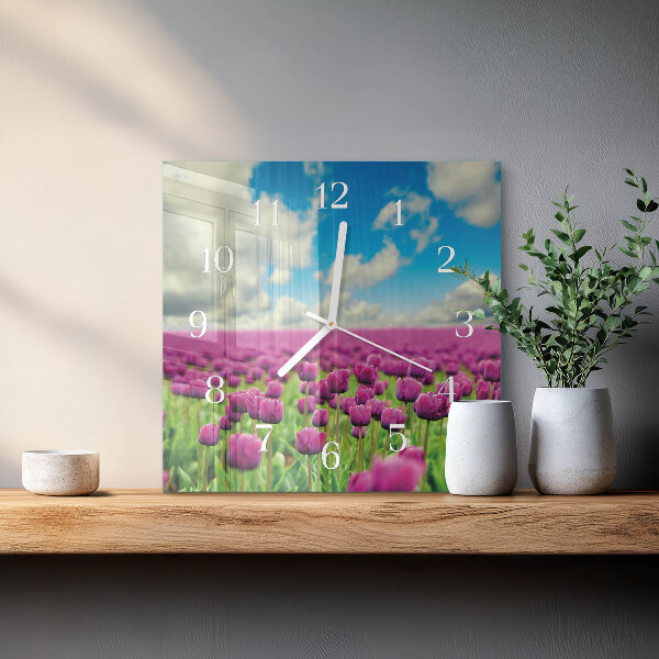Štvorcové hodiny Tulipány