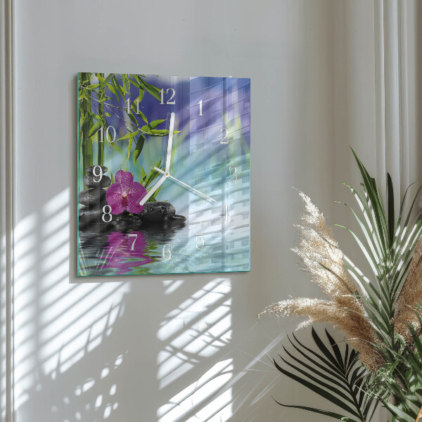 Štvorcové hodiny Kúpeľná orchidea