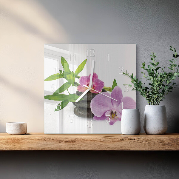 Štvorcové hodiny Orchidea