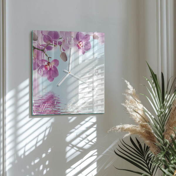 Štvorcové hodiny Orchidea