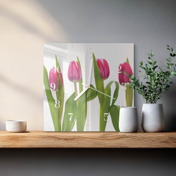 Štvorcové hodiny Tulipány