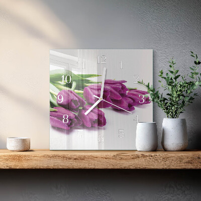 Štvorcové hodiny Tulipány