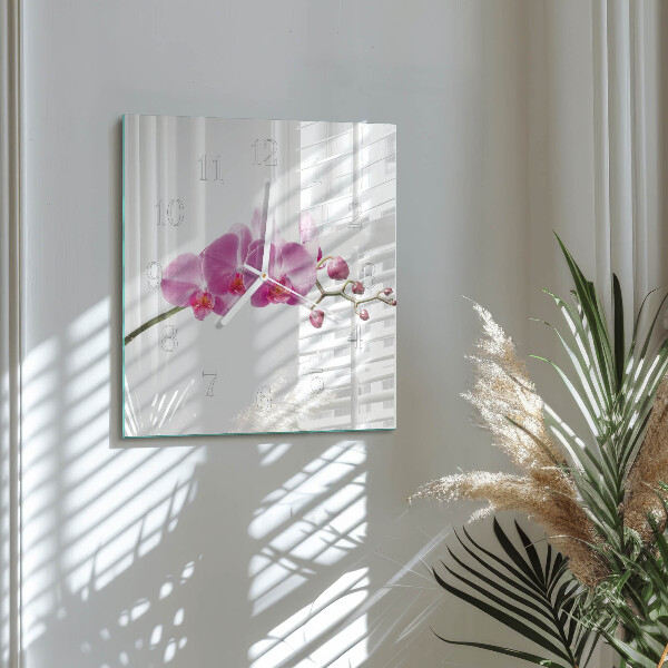 Štvorcové hodiny Orchidea