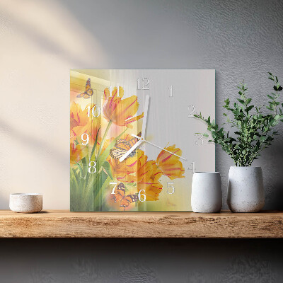 Štvorcové hodiny Tulipány