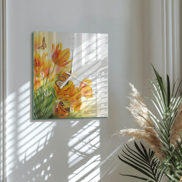 Štvorcové hodiny Tulipány