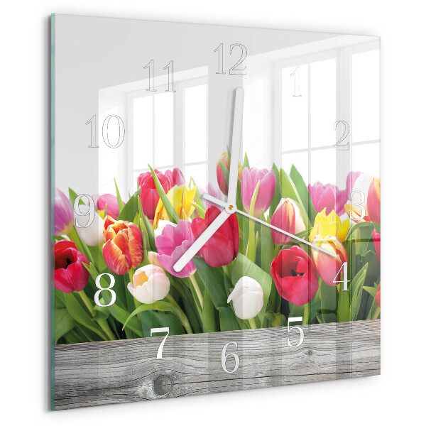 Štvorcové hodiny Tulipány