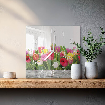Štvorcové hodiny Tulipány