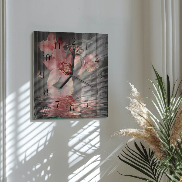 Štvorcové hodiny Orchidea