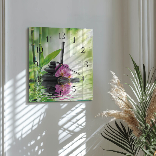 Štvorcové hodiny Kúpeľná orchidea