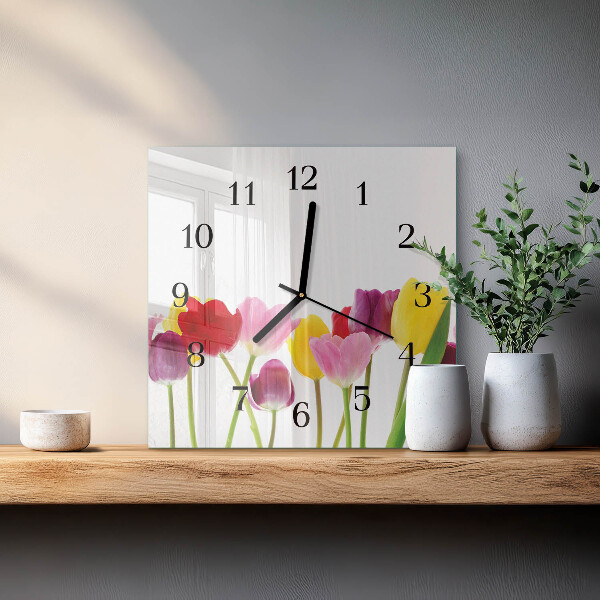 Štvorcové hodiny Farebné tulipány